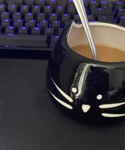 Teagas Cat Coffee Mugs for Crazy Cat Lady - Black & White Ceramic Cat Coffee Mugs and Cute Cat Spoons Set for Coffee Tea 12oz Black/White 33 71ZfCaX0DeL