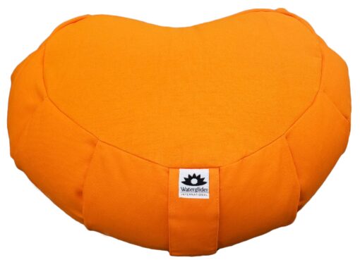 Waterglider International Zafu Crescent, Meditation Pillow with USA Buckwheat Hull Fill, Certified Organic Cotton, Saffron Orange Saffron