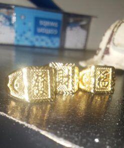 Halukakah Mens Gold Ring Diamond 3PCs Set,18K Real Gold/Platinum Filled Kanji Rich/Luck/Wealth Lab Diamonds Prong Set Size Adjustable,Gift for Men Gold Plated 3 Rings Set 34 71ZhZkbJ7dL