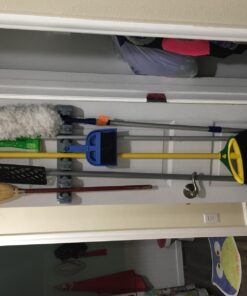 New Version 4pcs Self Adhesive Broom Holder with Gripper and 2 Hooks, Damage Free Broom Mop Holder, No Drill Anti-Slip Wall Mount Broom Gripper Organizer for Bathroom Kitchen Garden Garage 24 71ZiCcpwZsL