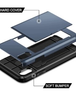 SAMONPOW iPhone X Case, iPhone 10 Case,Hybrid iPhone X Wallet Case Card Holder Shell Heavy Duty Protection Shockproof Anti Scratch Soft Rubber Bumper Cover Case for iPhone X 5.8 inch Dark Blue 14 71ZjmAqIb4L
