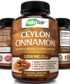 NutriFlair Organic Ceylon Cinnamon (100% Certified ) 1200mg per Serving, 120 Capsules - Joints, Inflammatory, Antioxidant, Glucose Metabolism Support- 120 Count (Pack of 1) 120 Count (Pack of 1) 35 71ZlJroOcL