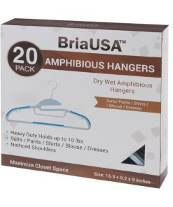 BriaUSA Dry Wet Clothes Hangers Amphibious Light Blue with Non-Slip Shoulder Design, Steel Swivel Hooks – Box of 20 Lt Blue 4 71ZmJmFmweL