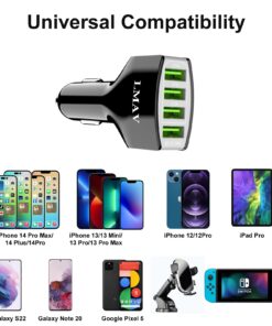 LMAV Car Charger Adapter, 4 Ports Multi USB Car Charger, QC 3.0 Fast Car Phone Charger Compatible with iPhone 14 13 12 11 Pro Max iPad Pro, Samsung Galaxy S22 Note 20.Black Black 18 71ZmjNm92gL