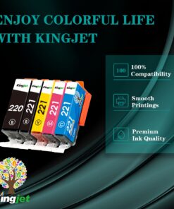 Kingjet Compatible for Canon 220 221 Ink Cartridges, Replacement for Canon PGI-220 PGI220 CLI-221 CLI221 Work with PIXMA MP560 MP620 MP620B MP640 MP980 MP990 MX860 IP3600 IP4600 IP4700, 15 Pack 21 71ZnXCPClIL