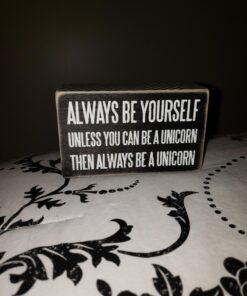 Primitives by Kathy Chevron Trimmed Box Sign,Wood, Paper, 3" x 5", Be A Unicorn 1 25 71ZpLapkJOL