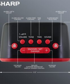 SHARP Big Bang Super Loud Alarm Clock for Heavy Sleepers, 6 Extremely Loud Wake Up Sounds: Rooster, Bugle, Nagging Mom, Jackhammer, Siren, Beep – Up to 115db Volume, Red/Black with Red LED Display 17 71ZrI79MmL