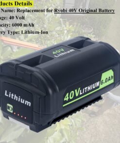 Lasica Replacement for Ryobi 40V 6.0Ah Battery, Compatible with Ryobi 40-Volt Collection Cordless Power Tools RY405010 RY40890VNM OP4040 OP4050A OP40601 OP40201 OP4026 OP4030 OP4060 Lithium Battery 12 71Ztlz1A8pL