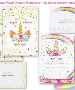 T-Antrix 24 Pcs Unicorn Invitations with 24 Envelopes, Double Sided Rainbow Glitter Unicorn Birthday Party Invitation Cards for Kids Birthday Baby Shower Unicorn Party Supplies 31 71ZuSqt7t7L