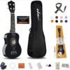 ADM Soprano Ukulele for Beginners 21 Inch Hawaiian Wood Ukelele Kit for Kids Adult Student Starter Professional Ukalelee Pack Bundle with Free Lessons Gig Bag Strap Nylon String Tuner Pick, Black 4 71Zyzc42EL