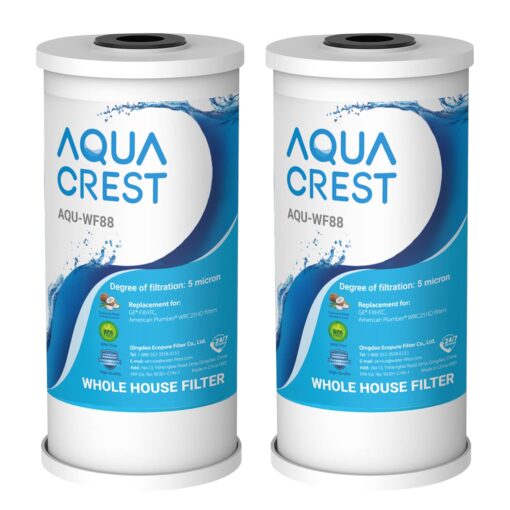 AQUACREST FXHTC 5 Micron 10" x 4.5" Whole House Water Filter, Replacement for GE FXHTC, GXWH40L, American Plumber W10-PR, W10-BC, Culligan RFC-BBSA, GXWH35F, W50PEHD, Pentek R50-BB, Pack of 2