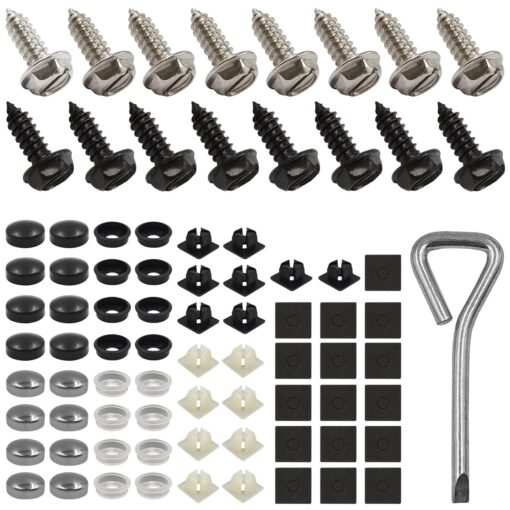 16 Sets License Plate Screws Kit, DaKuan Stainless Steel Rustproof License Plates Bolts for Cars, Trucks, SUVs (Black and Silver)