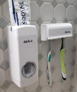 iLifeTech Hands Free Toothpaste Dispenser, Bathroom Toothbrush Holder, Automatic Toothpaste Squeezer and Holder Set (5 Brush Holder), White 39 71a i2RAmVL
