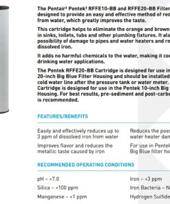 Pentair Pentek RFFE20-BB Big Blue Water Filter, 20-Inch, Whole House Radial Flow Iron Reduction Replacement Cartridge, 20" x 4.5", White 20" x 4.5" Pack of 1 12 71a1AYBpLMS