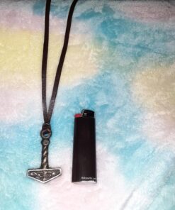 Norse Tradesman Thor's Hammer Necklace - Solid Brass Mjolnir Pendant with Adjustable Genuine Leather Cord 33 71a1NENLZvL