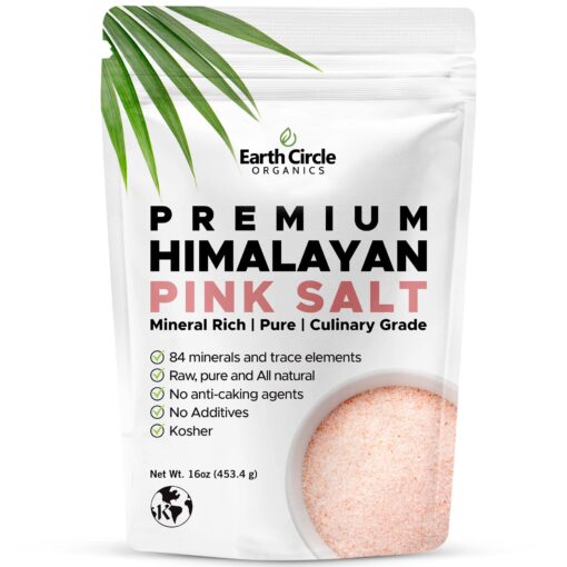 Earth Circle Organics Premium Himalayan Unrefined Pink Fine Grain Salt, No Anti-Caking Agents, Pure Culinary Grade - Kosher, Nutrient and Mineral Dense, 1 pound 1 Pound (Pack of 1) Standard Packaging