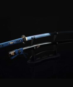 Auway Handmade Katana Samurai Sword Blue/Black/Red Baked Finish Blade with Wooden Scabbard 11 71a3i4ZJmSL