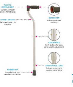 NOVA Medical Products Extra Tall Walking Cane (up to 6’8” User Height), Offset Handle with Reflector, Silver 5 71a6HojaZL
