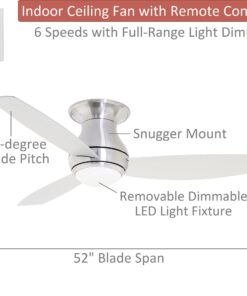 Emerson Curva Sky LED Indoor Curva Sky 52-inch Modern Ceiling Fan, 3-Blade Ceiling Fan with LED Lighting and 6-Speed Remote Control,Brushed Steel (LED Light) Brushed Steel 52 Inch 9 71a7Irw6Z S