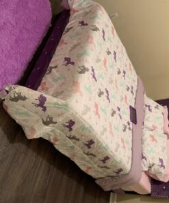 Amazon Basics Kid's Easy Care Microfiber Bed-in-a-Bag 7-Piece Bedding Set, Full/Queen, Purple Unicorns, Solid & Printed 40 71a7ZY8HdqL 2