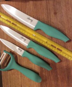 Ceramic Knife Set with Block - Chef Knife, Utility Knife, Paring Knife Rust Proof Sharp Turquoise Kitchen Knife Set with Wood Block and Fruit Peeler 53 71a7b6kVhAL 1