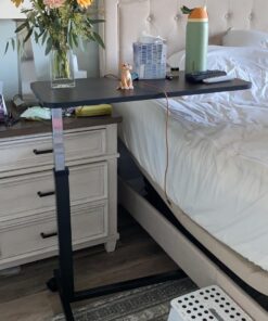 Drive Medical 13067 Adjustable Non Tilt Top Overbed Table With Wheels for Hospital and Home Use, Standing Desk, Walnut Silver Vein 29 71aCSly2QUL