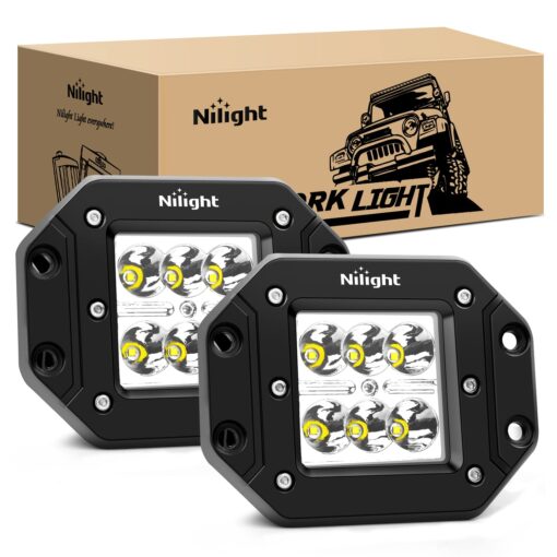 Nilight - NI23C-18W 2PCS 18W Spot LED Work Light Driving Lights Led Light Bar Off Road Led Lights Flush Mount for Jeep Truck Tacoma Bumper ATV UTV,2 Years Warranty 2PCS 18W Spot Flush Mount