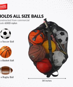 Keeble Outlets Soccer Ball Bag for Coaches and Players | Sports Equipment Bag or Beach Bag with Shoulder Strap | 30 * 40 inches Large Mesh Bag for Equipment Storage, Soccer Balls Without Pocket 8 71aIcf0QsIL