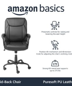 Amazon Basics Classic Puresoft PU Padded Mid-Back Office Computer Desk Chair with Armrest, 26"D x 23.75"W x 42"H, Black 26 71aJbgdE5dL