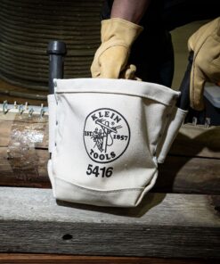 Klein Tools 5416 Tool Pouch, Small Tool Bag for Bolt Storage with Bull Pin Loops and Belt Strap Connect, 5 x 10 x 9-Inch 1 Count (Pack of 1) 10 71aNNX7vBoS