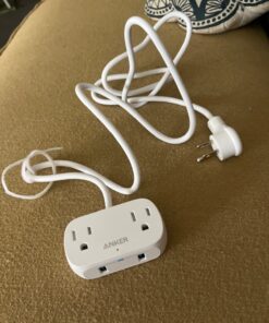 Anker Extension Cord,Mini Power Strip with USB Ports ,2 Outlets and 2 USB-A Ports, Flat Plug, 5 ft Extension Cord, Safety System for Travel, Desk, and Home Office, TUV Listed White-Round Extension Cord 42 71aNb6el0OL