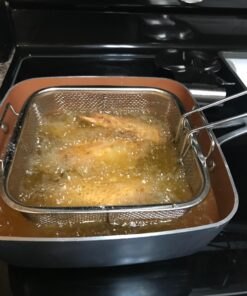 Gotham Steel Nonstick Square Deep Frying Pan, 9.5” Large Cooking Pan with Ceramic Nonstick Coating, 4 Pc Titanium Ceramic with Lid, Basket & Steamer Tray, Dishwasher Safe 38 71aRZ4cJNTL