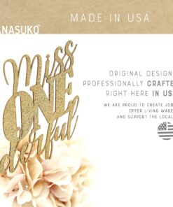 NANASUKO 1st Birthday Cake Topper - Miss Onederful - Double Sided Gold Glitter - Premium Quality Made in USA 15 71aSrWSurqL