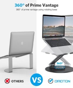 OMOTON Adjustable Laptop Stand with 360 Rotating Base, Ergonomic Laptop Riser for Collaborative Work, Dual Rotary Shaft Fully Foldable for Easy Storage, Fits All Laptops up to 16 inches, Black 11 71aTw1xxT5L