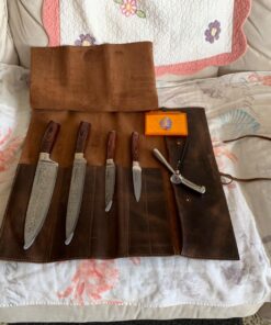 Hide & Drink, Rustic Knife Roll Case (5 pockets), Compact Carry-On Bag for Traveling Chefs & Cooks, Kitchen Tool Storage Organizer, Full Grain Leather, Handmade, Bourbon Brown 30 71aUkKWFYL