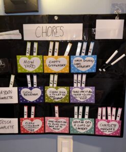 REGELETO Class Jobs Pocket Chart with 70 Colorful Dry Erase Cards and 3 Hooks,Class Management Educational Pocket Chart Teacher's Helper Size: 24.5”x21.8”inch Bulletin Board for Classroom (Black) 16-Pockets 41 71aWPOYauKL