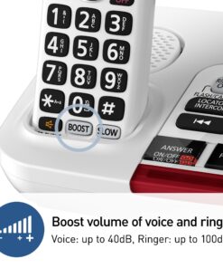 Panasonic Amplified Cordless Phone with Slow Talk, 40dB Volume Boost, 100dB Loud Visual Ringer, Hearing Aid Compatibility, Large Screen and Backlit Keypad - KX-TGM420W - 1 Handset (White) White 11 71aWvBgXuVL
