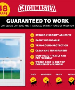 Window Fly Traps by Catchmaster - 48 Count, Ready to Use Indoors. Insect, Bugs, Fly & Fruit Fly Glue Adhesive Sticky Paper - Waterproof Easy Application Ready Disposable Non-Toxic 48 Traps 20 71aY0F71TuL