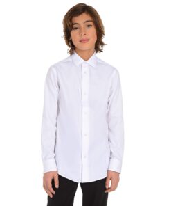 Alternative view of Calvin Klein Boys' Long Sleeve Sateen Dress Shirt, Style with Buttoned Cuffs & Shirttail Hem 14 White