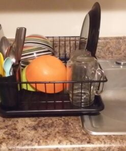 Dish Drying Rack (Black) | By Home Basics | Dish Drainers For Kitchen Counter | With Sloping Tray and Utensil Holder | Big Dish Drying Rack 21 71aYGwwXeCL