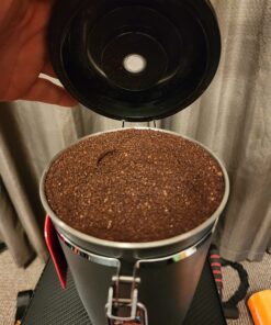 Coffee Gator Stainless Steel Canister - Large 22oz, Silver Coffee Grounds and Beans Container with Date-Tracker, CO2-Release Valve, and Measuring Scoop - Ideal Coffee Lovers Gifts for Her Gray with Green 43 71aZAyS8ssL