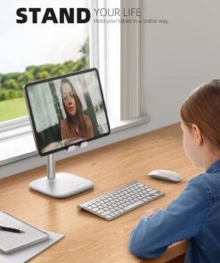 Lamicall Tablet Stand, Desktop Tablet Holder - Height Adjustable Tablet Dock for Desk, Tablet Mount with 1.5lb Heavy Base, for iPad Pro 12.9, Mini, Air, Kindle, Galaxy Tabs and 4~12.9" Tablet, White 13 71aZwYsgIYS