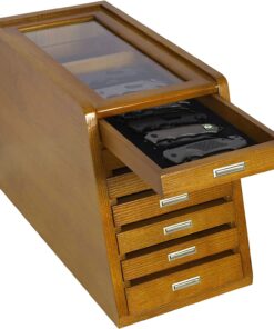 Alternative view of Collector's Knife Display Case Tool Storage Holder Cabinet Drawers Pocket Watch Collection Showcase Walnut Finish