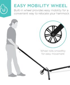 Best Choice Products Portable Heavy-Duty 9ft Steel Hammock Stand w/Built-in Wheel, Carrying Case, Weather-Resistant Finish, 450lb Capacity 25 71aeOnamDVS