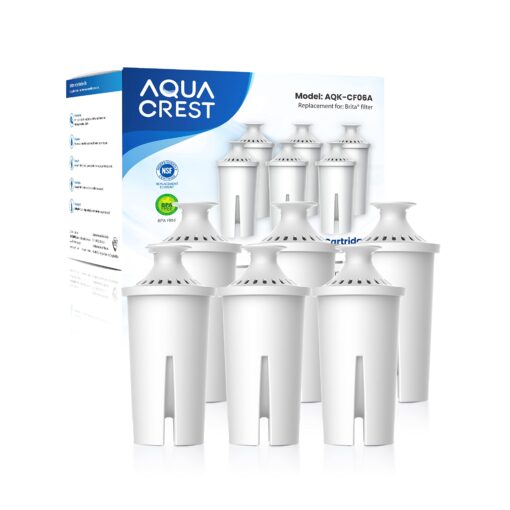 AQUA CREST Replacement for Brita® Water Filter, Pitchers and Dispensers, Classic OB03, Mavea® 107007, and More, NSF Certified Pitcher Water Filter, 1 Year Filter Supply, 6 Count 6 Count (Pack of 1)