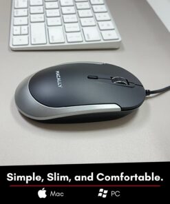Alternative view of Macally Silent Wired Mouse - Slim & Compact USB Mouse for Apple Mac or Windows PC Laptop/Desktop - Designed with Optical Sensor & DPI Switch - Simple & Comfortable Wired Computer Mouse (Space Gray) Black with Space Gray Trim