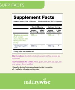 Naturewise Garcinia Cambogia (2 Month Supply) Pure Garcinia Cambogia 100% HCA Extract Concentrated to 60% for Weight Goals (180 Capsules) 180 Count (Pack of 1) 23 71aghreJUJL