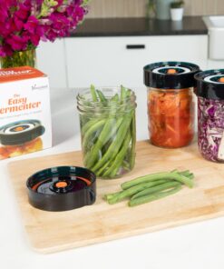 Nourished Essentials Fermentation Kit - 3 Pack Airlock Fermentation Lids for Wide Mouth Mason Jars with Vacuum Sealer - Air Lock for Fermenting Kimchi, Sauerkraut, Pickle and Kombucha 36 71aiQow8nEL