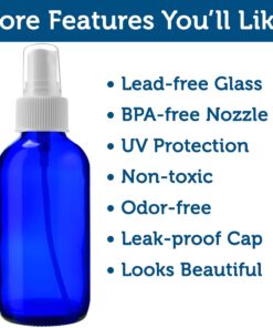 Sally's Organics® 4oz Empty Blue Glass Spray Bottles - Small 4 oz Misters Great for Face Spritz, Essential Oils, Beauty Solutions, and Cleaning Sprayer - Portable Atomizer Spritzer - 2 Pack 24 71alAh8ZtPL