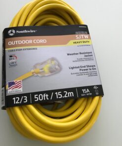 Southwire 2588SW0002 Outdoor Cord-12/3 SJTW Heavy Duty 3 Prong Extension Cord-for Commercial Use (50'; Yellow); 50 Feet 50 ft 38 71albhZas6L